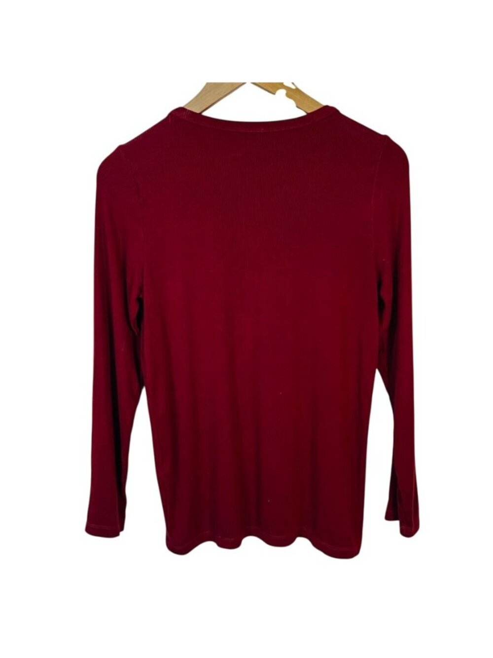 Oxblood Red Ribbed Long Sleeve Soft Stretch Fitted Layering Tee Minimalist Sz S - Picture 3 of 11